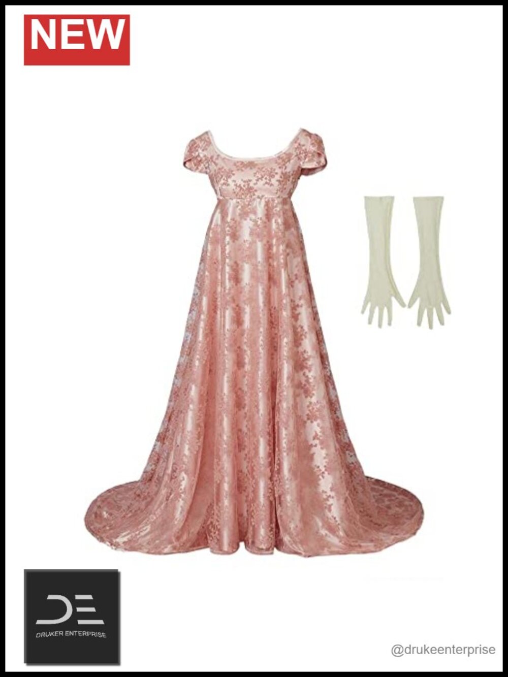 Regency High-Waisted Floral Costume Dress with Gloves